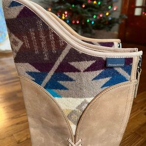 Ariat Tan and Blue Patterned Boots